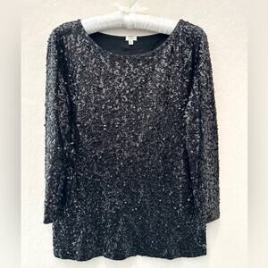 J.CREW | Black Sequin Sparkly Party Minimalist 3/4 Sleeve Top | Small